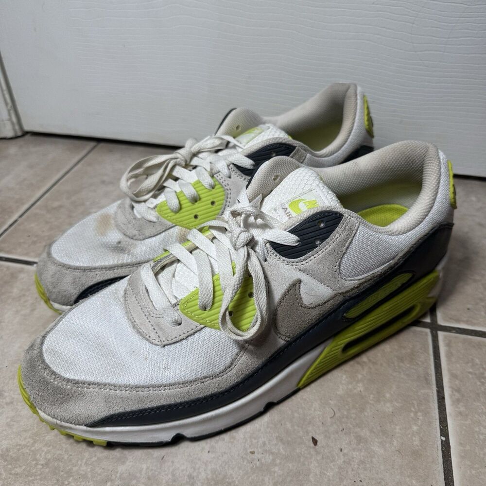 Nike Air Max 90 Men's Sz 13 Beige White Lime Suede Trainers Sneakers DM0029-107